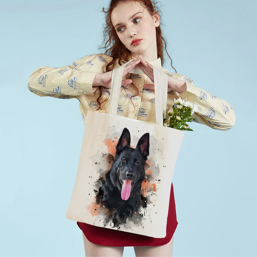 

Watercolor Pet Animal Eco Shopping Bag Women Canvas Tote Handbag Reusable Cute Cartoon Dog Lady Shopper Shoulder Bags