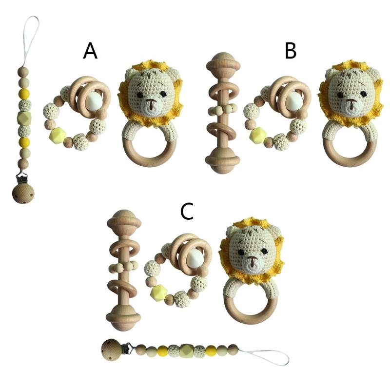 

1 Set Baby Pacifier Clip Newborn Holder Teething Bracelet Crochet Lion Soother Chain Infants Rattle Teether