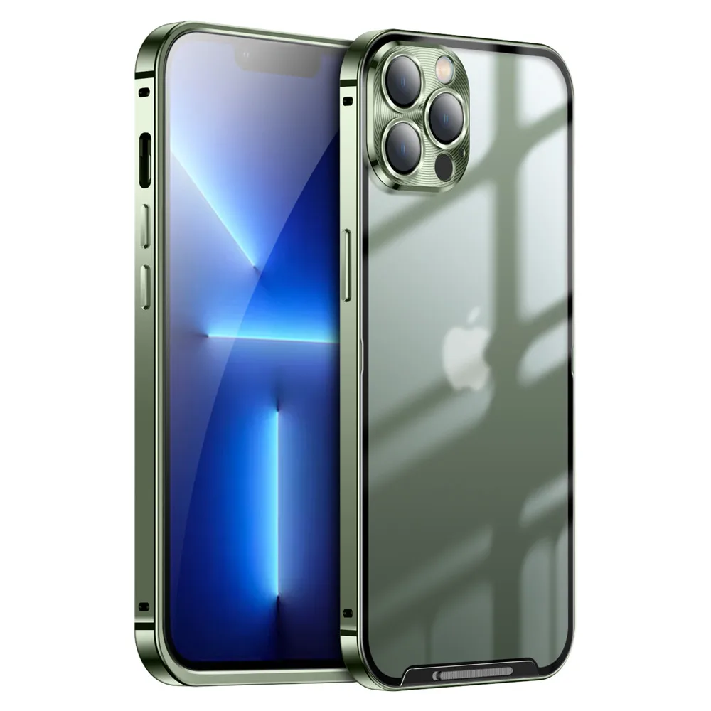 Metal Bumper Transparent Back CoverFor iPhone 13 Pro Max 12 Case Built-in Camera Protection Shockproof Phone Case Coque Fundas iphone se clear case