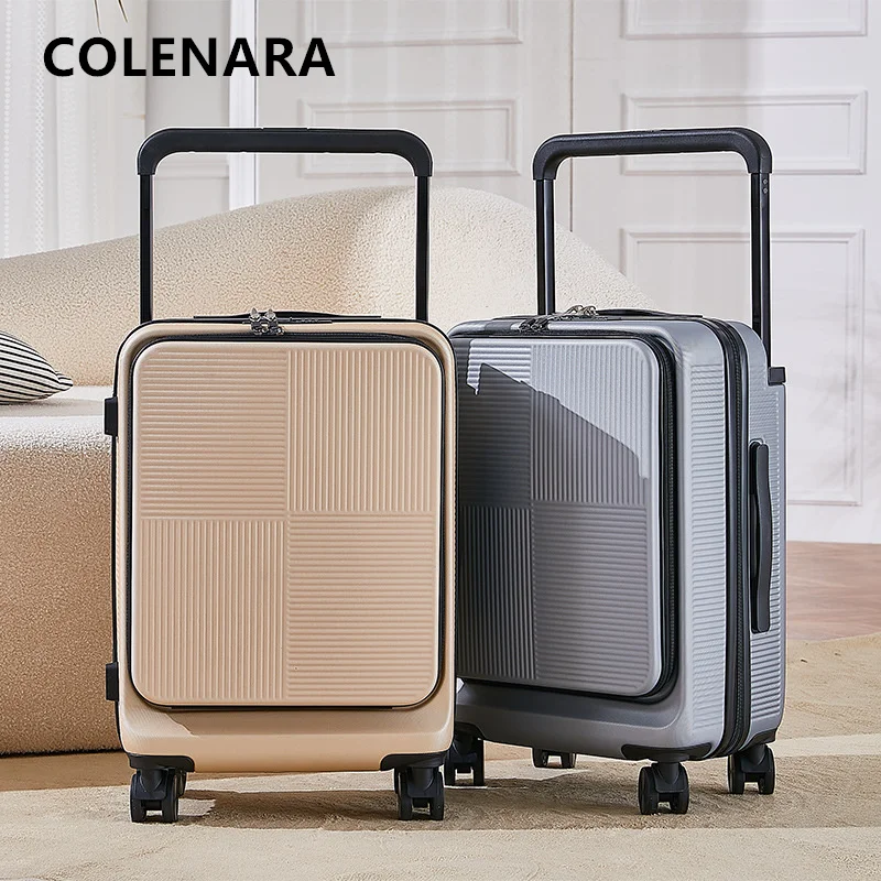 COLENARA Suitcase PC Front Opening Laptop Trolley Case 20 Inches Multi-function Boarding Box with Wheels Rolling Cabin Luggage