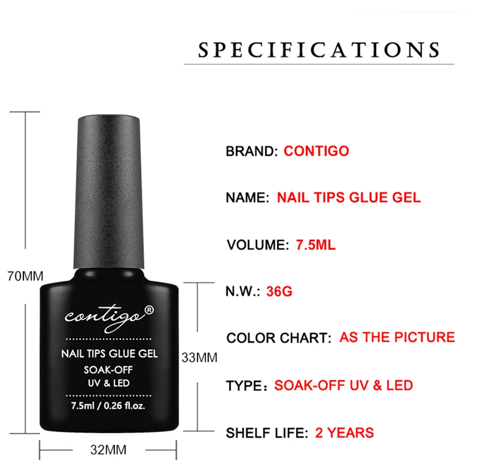 Description Picture 2 of itemCONTIGO Nail Tips Glue Gel UV LED Glue for False Nails Gellac 7.5ml Manicure Hybrid Gel Nail Polish Multifunction Strong Enamel