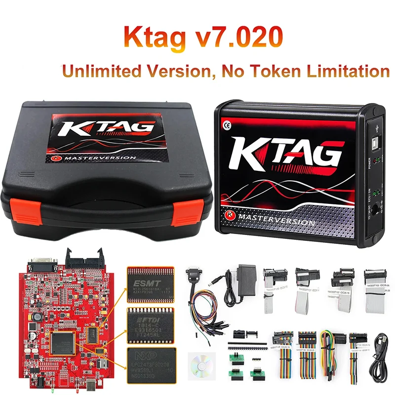 Ktag ecu Программатор 2024 KTAG V7.020 V2.25 красный PCB красный Европейский ECU Программатор с неограниченными точками, можно подключить к сети онлайн KESS V5.017