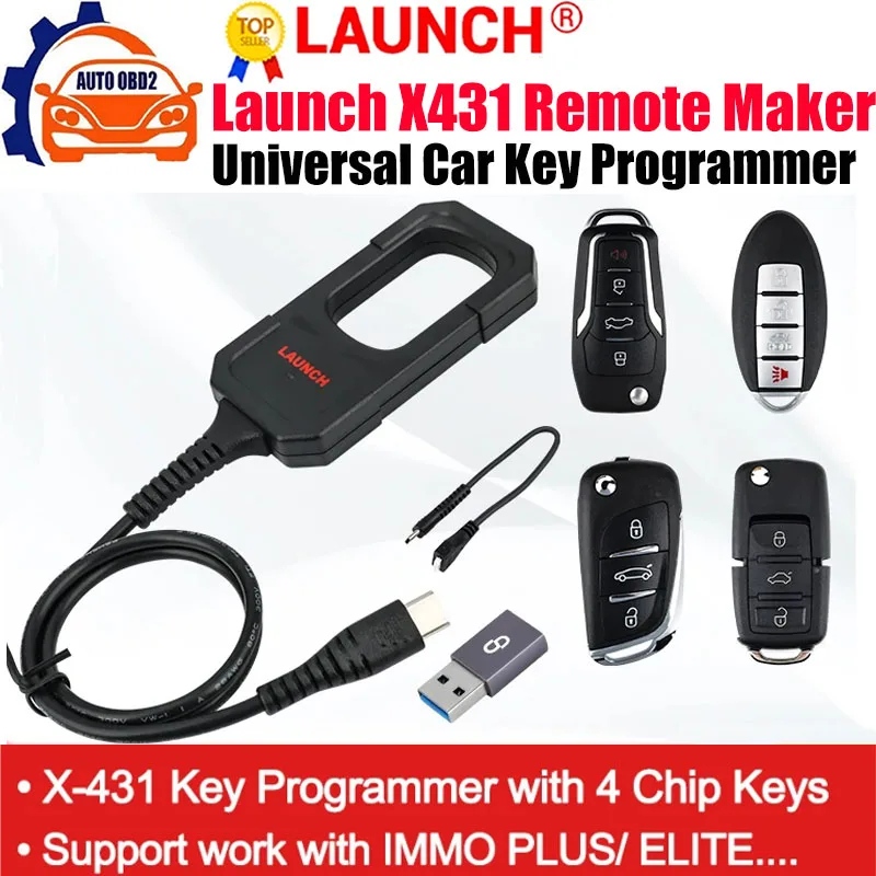 100% Original LAUNCH X431 Key Programmer With 4Chip Keys IMMO Programming Tool Work With X431 IMMO ELITE/ PLUS/PAD V PADVII