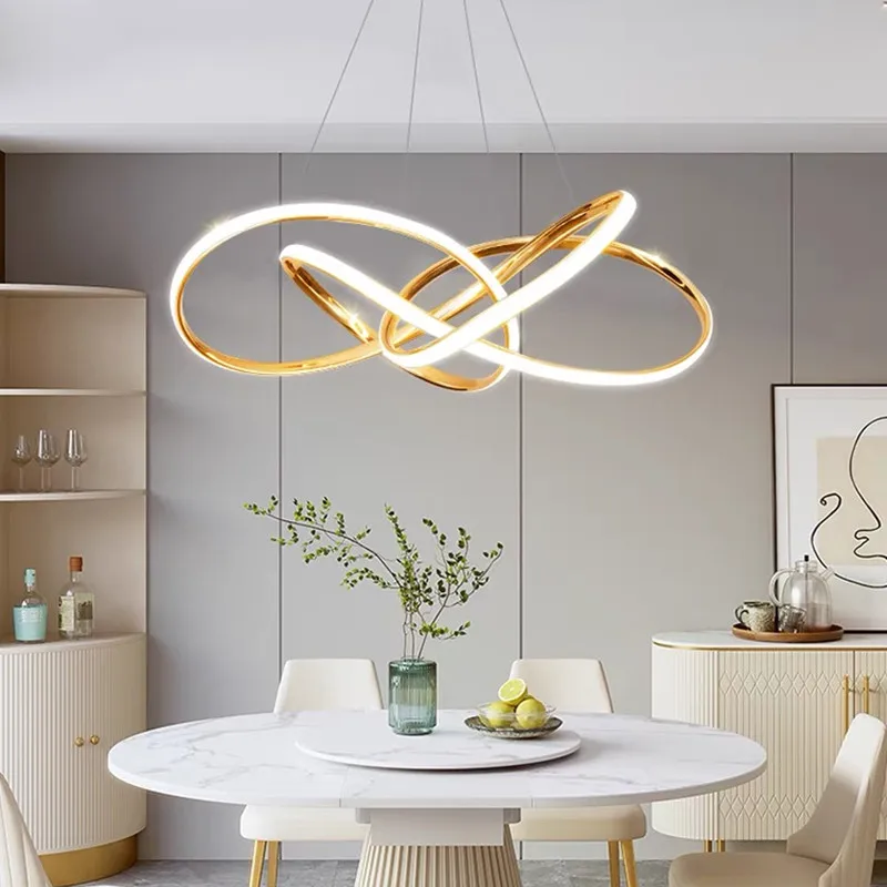 Gold Finished Nordic Modern LED Chandeliers Geometric Line Lamp