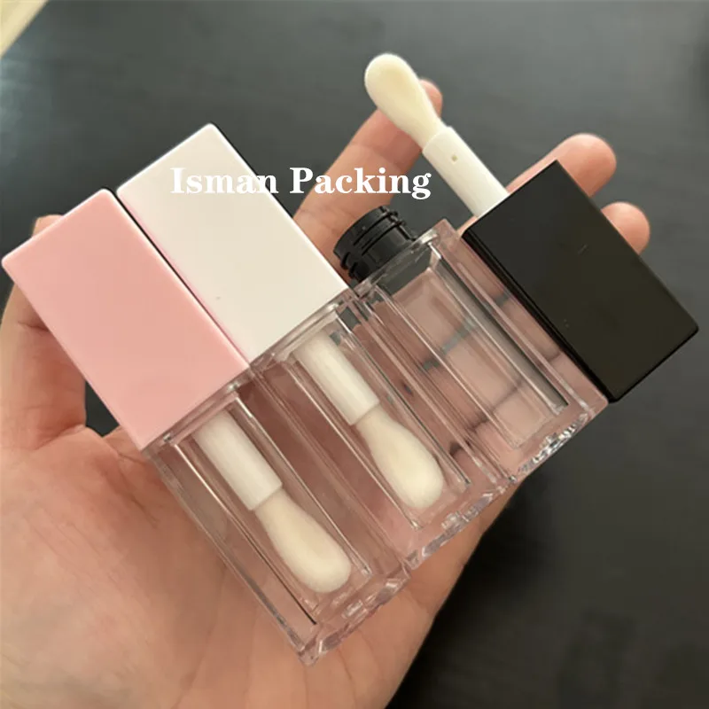 

50Pcs empty square big doe foot clear white pink black wand lip gloss packaging thick applicator lipgloss container tubes 5ml