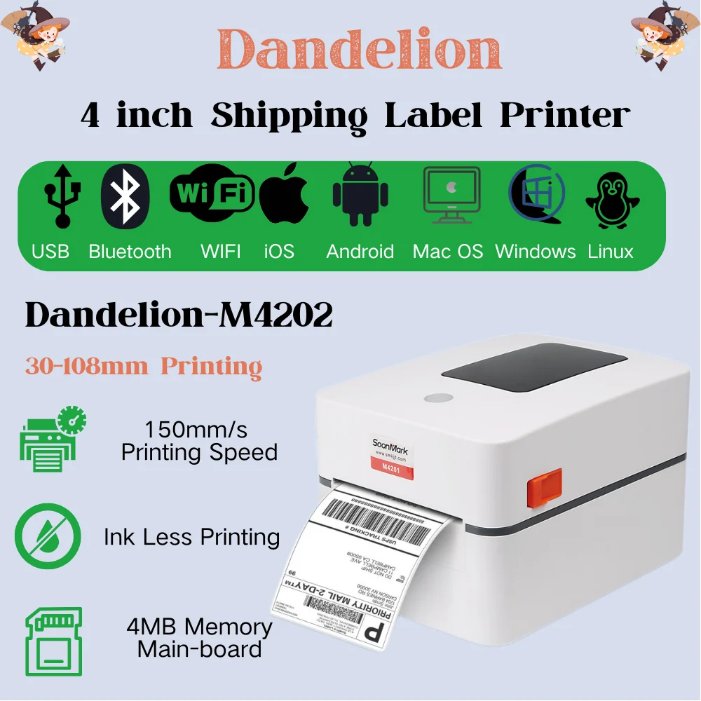Wifi 4 Inch Thermal Label Printer Shipping Label Printer Barcode Sticker Machine Waybill Wifi USB Bluetooth Printing