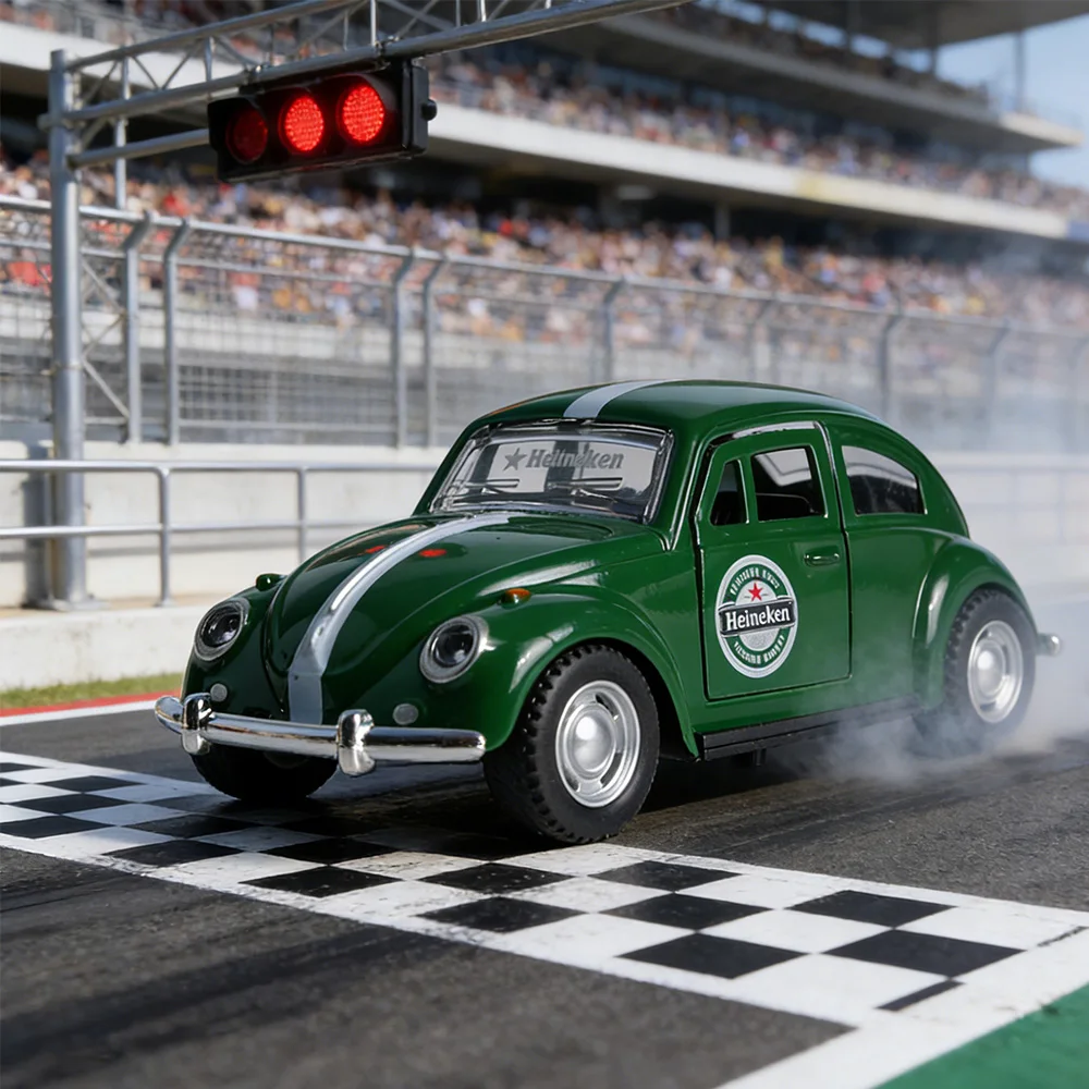 Diecast beetle car model opening doors detail