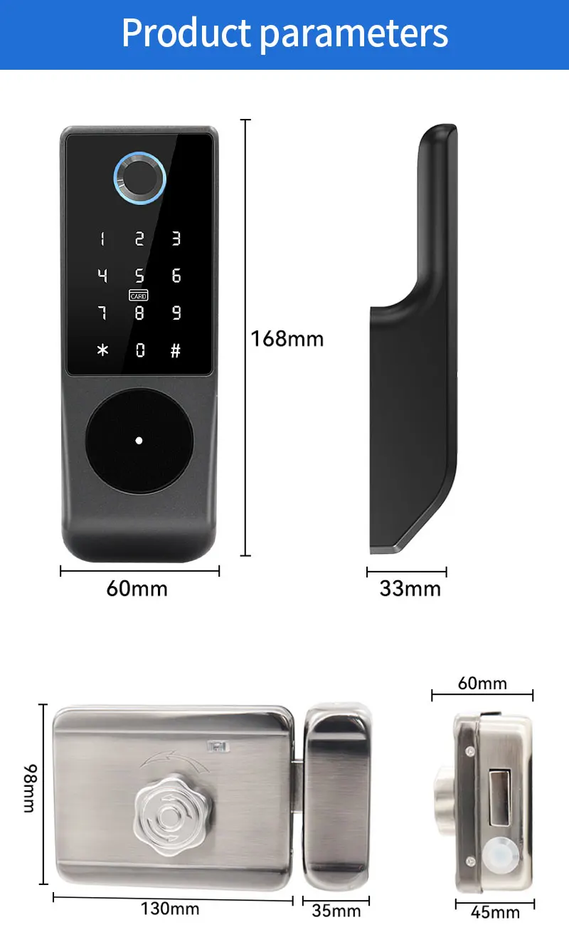 Tuya Wifi APP Control Smart Fingerprint RFID Card Outdoor Door Intelligent Lock