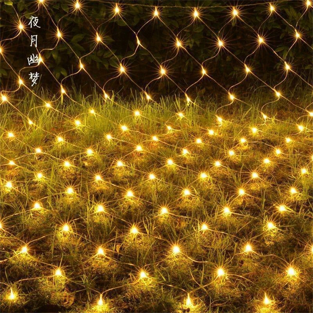 Guirnalda de luces LED de malla de red de 3 m/6 m/12 m, guirnalda de luces LED navideñas para exteriores, resistente al agua, para fiestas, jardines, bodas y decoración