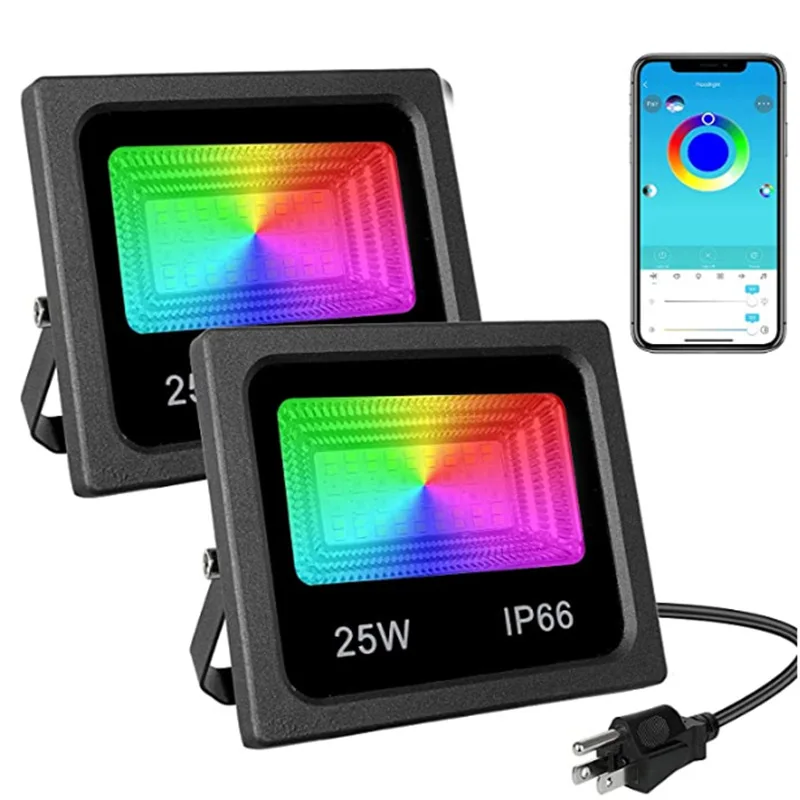 thumbnail image 1 of 1 Uds. Impermeable 15W 25W Bluetooth luz LED de inundación inteligente RGB Control de aplicación reflectores LED jardín fiesta paisaje iluminación de escenario, 1 of 5