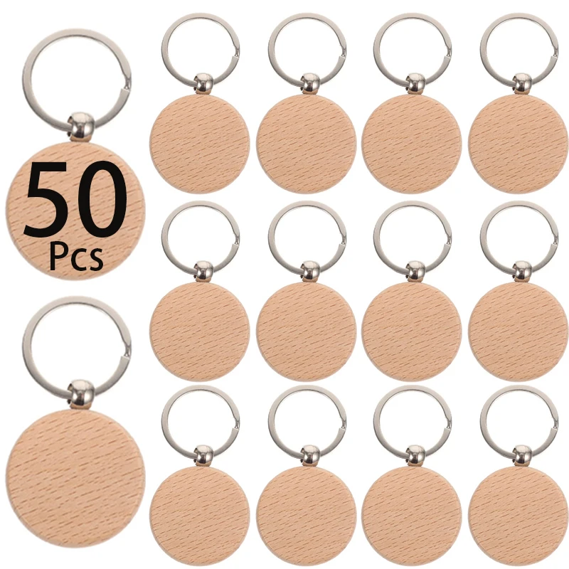 

Пустая деревянная цепочка для ключей «сделай сам», кольца для ключей из дерева, Ювелирная фурнитура для поделок, 50 шт.