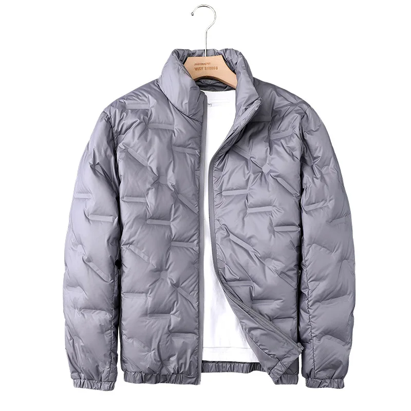 Lightweight Down Jacket Men's Short 2023 New Stand Collar Fashion Printing Casual Warm Autumn and Winter Anti-season Coat