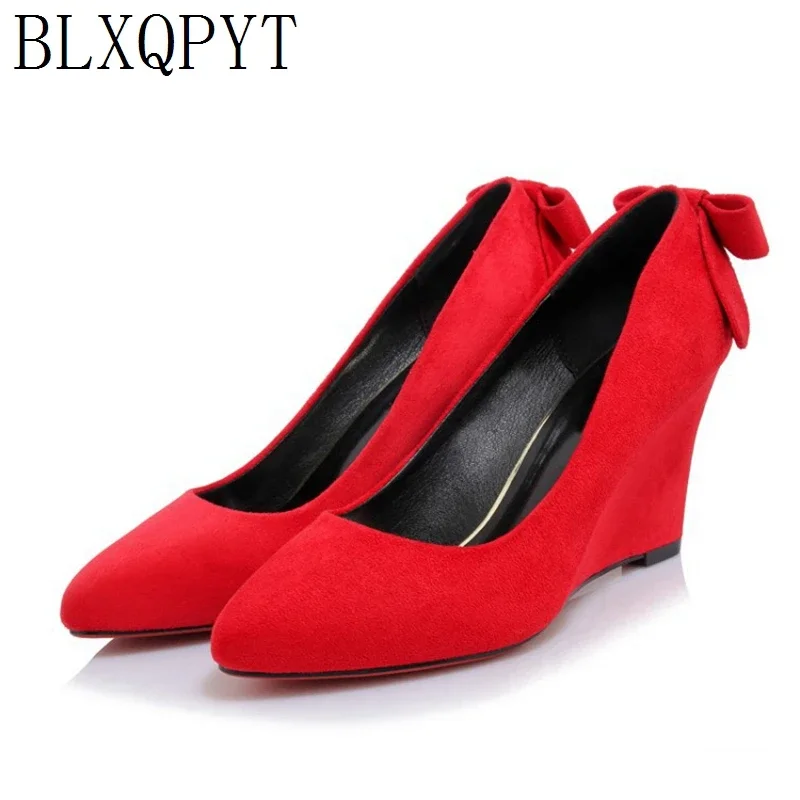 

BLXQPYT Size 33-43 New Spring Autumn Women's Pumps Pointed toe Wedges High Heels concise Elegant high Quality wedding shoes 158