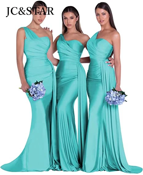 royal blue bridesmaid dresses women for wedding new satin one shoulder sexy mermaid vestidos para bodas mujer invitada chic satin wedding dress bridesmaid dresses