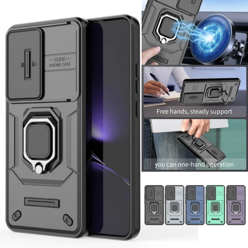 Slide Lens Armor Phone Case with Magnetic Ring Holder Cover - Enhanced Protection for Xiaomi Poco X7 Pro 5G