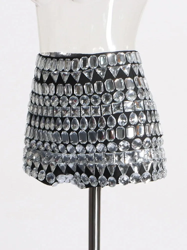 TWOTWINSTYLE Patchwork Diamonds Designer Shorts For Women High Waist Spliced Zipper Temperament Short Pants Female Fashion New