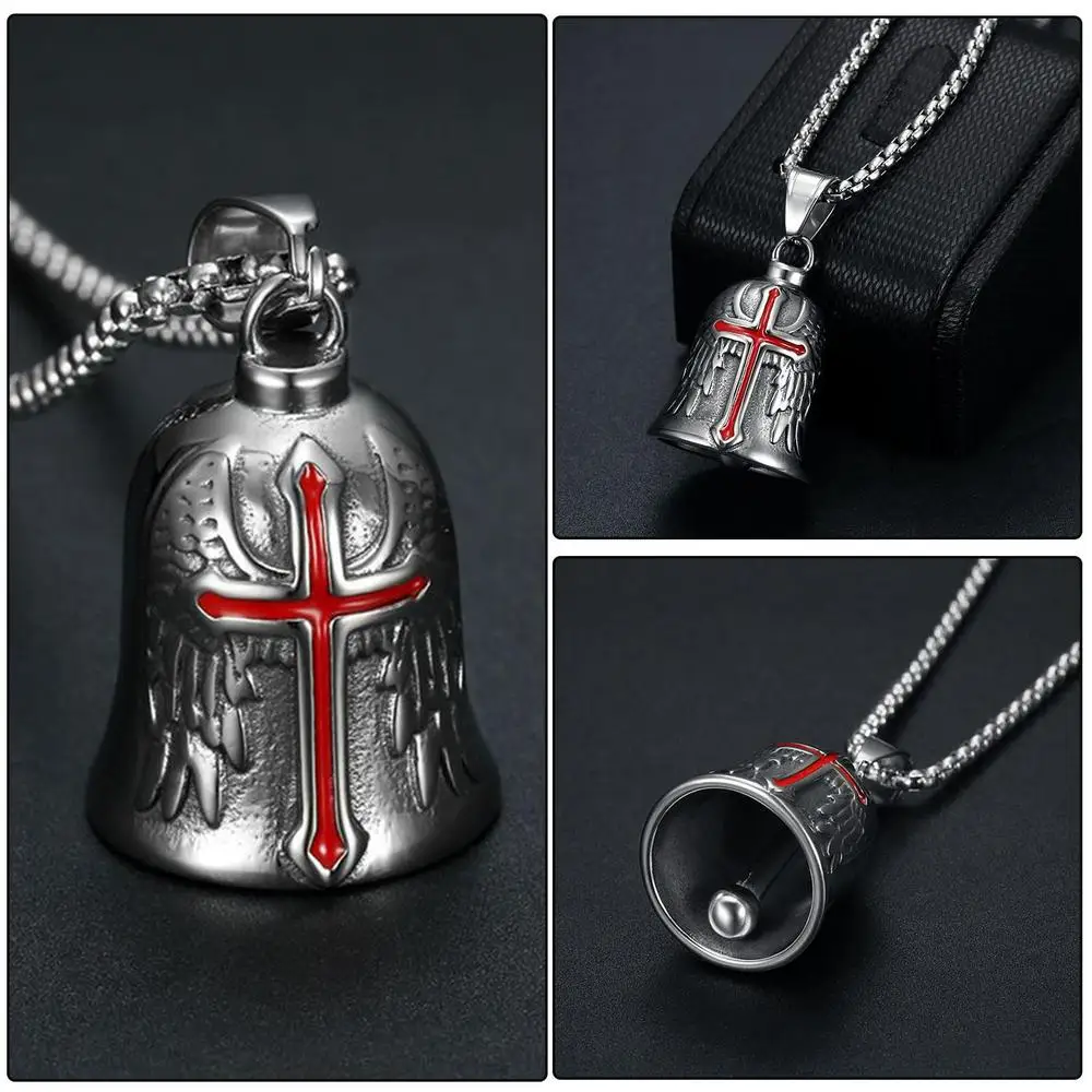 S7ce425c80c6146bdbca453b81f672836p Guardian Ball - Cross and Angel Wing Knight Bell Retro Punk Style Men's Cross Lucky Bell Angel Wing Knight Bell Metal Pendant Motorcycle Riding Guardian Bell Accessories 27
