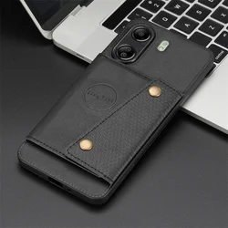 PU Leather Wallet Silicone Phone Case with Magnetic Card Slot and Car Mount Functionality for Redmi 13C (Black)