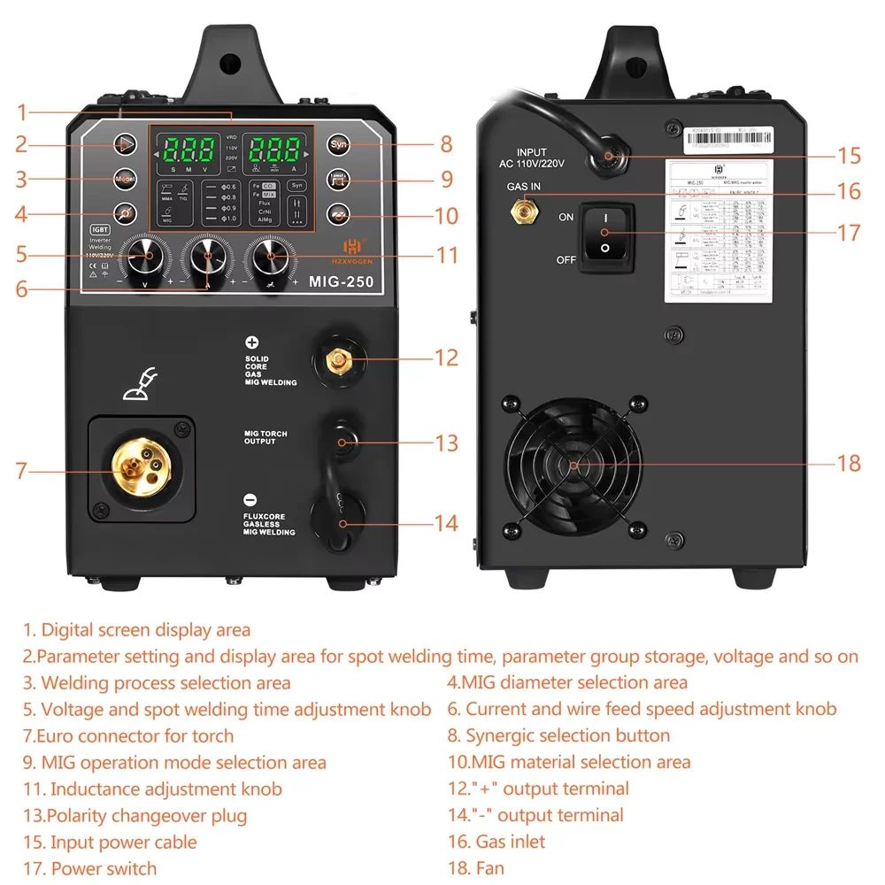HZXVOGEN 4 in1 Aluminum Welder 110V/220V 200A Digital MIG/Lift TIG/Stick Welding Machine Non-Noise Lift Tig Gas Gasless Welder 5