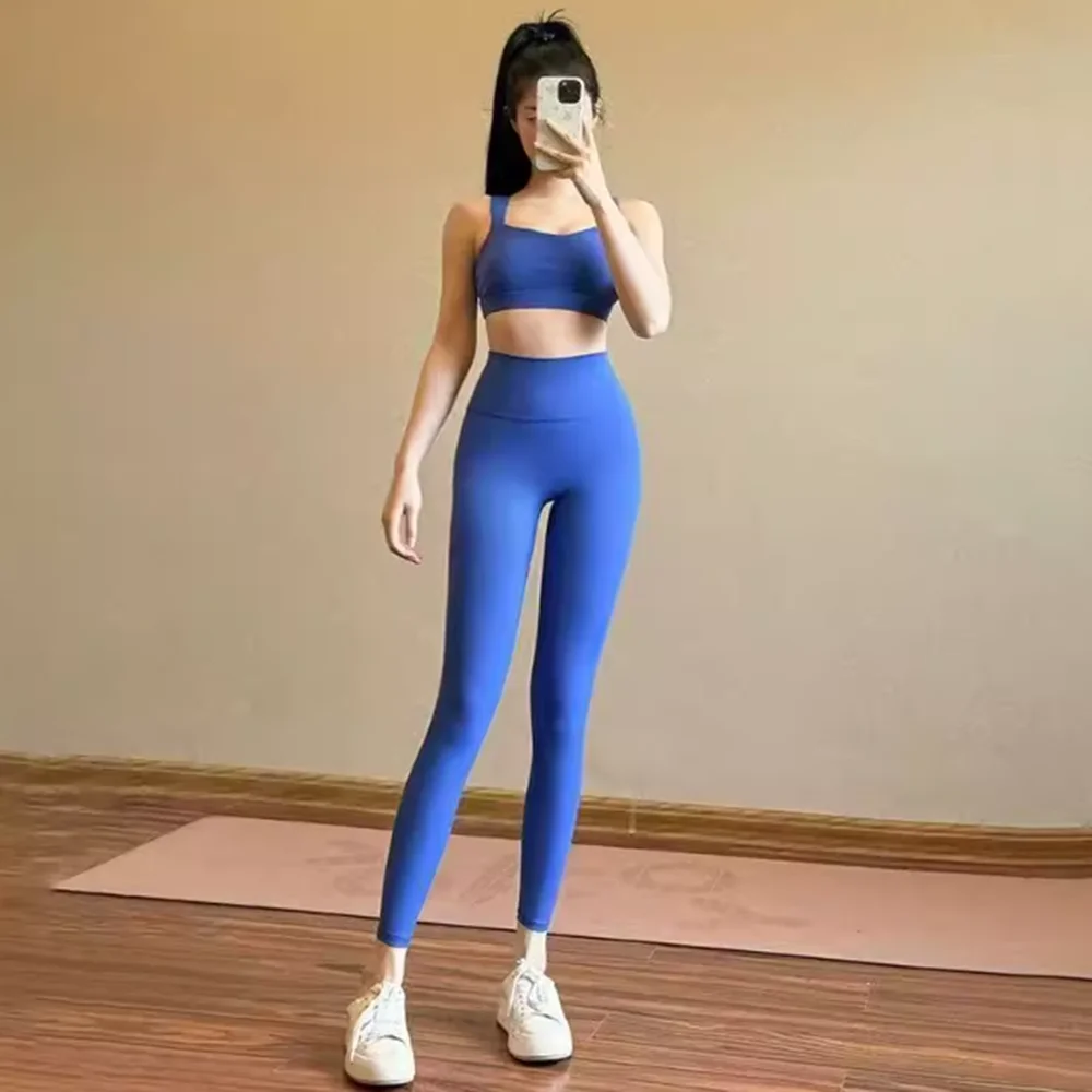 Women Naked Feel Yoga Set High Impact Sports Bra with Built-in Pads Booty Lifting Leggings Workout Outfit For Gym