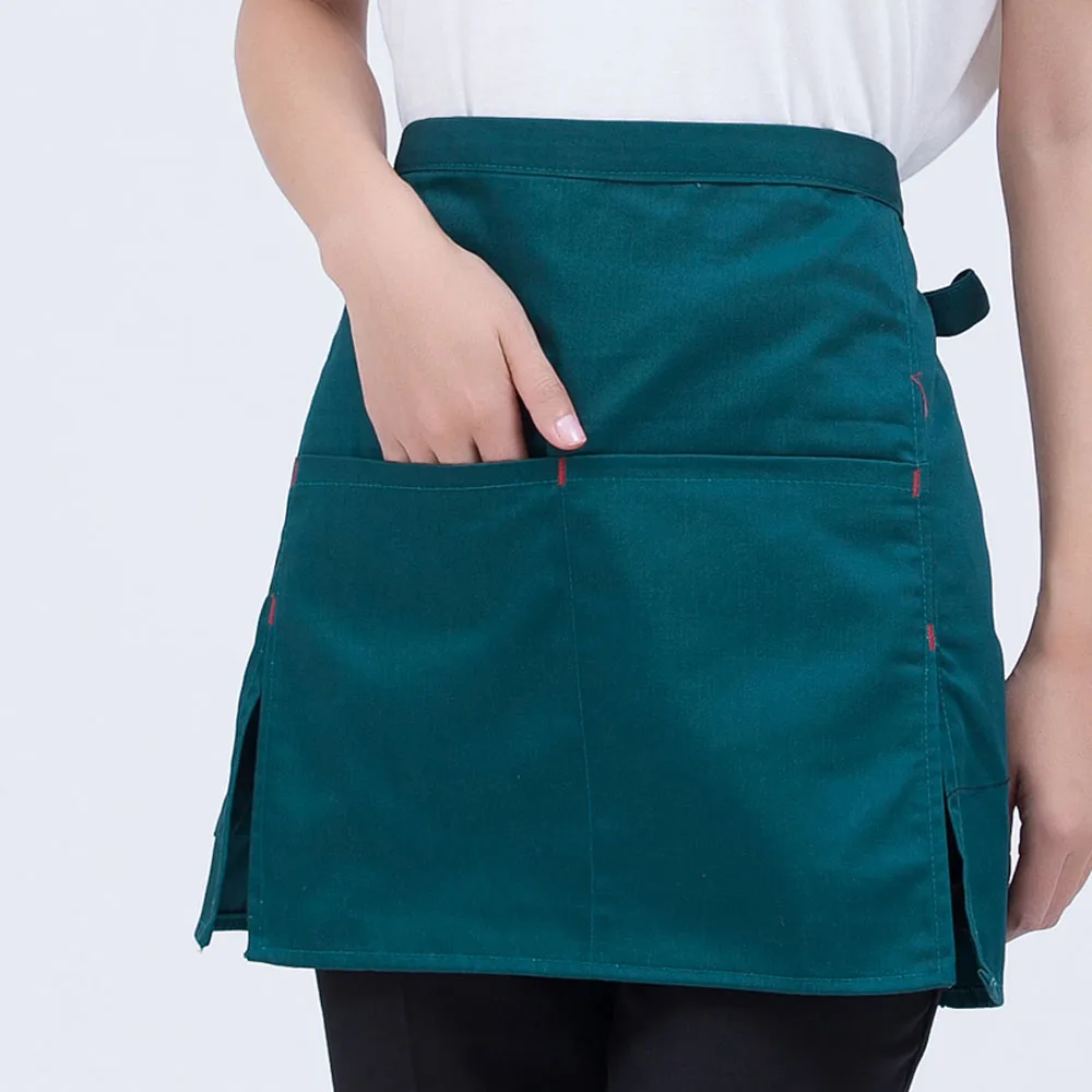 

New Cotton Black Half Apron For Waiter Chef Uniform Kitchen Restaurant Coffe Shop Cook Aprons With 3 Pockets