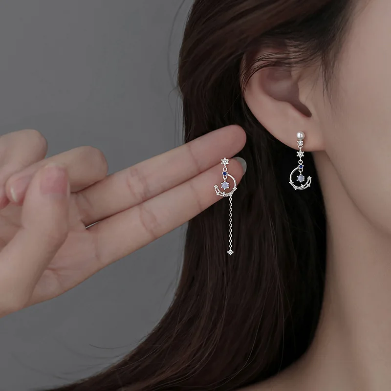 Fashion Rhinestone Pearl Pendant Earrings Women Retro Star Moon Asymmetrical Girl Earrings Egypt Sun Totem Drop Jewelry dangle earrings drop earrings pendant earrings long earrings dome teardrop earrings