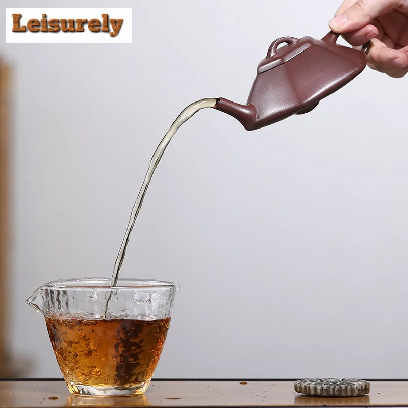 150ml Elegant Yixing Purple Clay Teapots Handmade Hexagonal Stone Scoop Pot Raw Ore Purple Mud Tea Soaking Kettle Zisha Tea Set