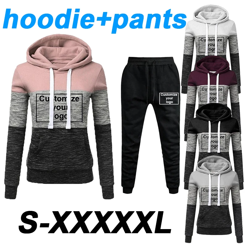 Customize your logo Women's long sleeved sports set Fashion casual three color pullover hoodie and sports pants two-piece set