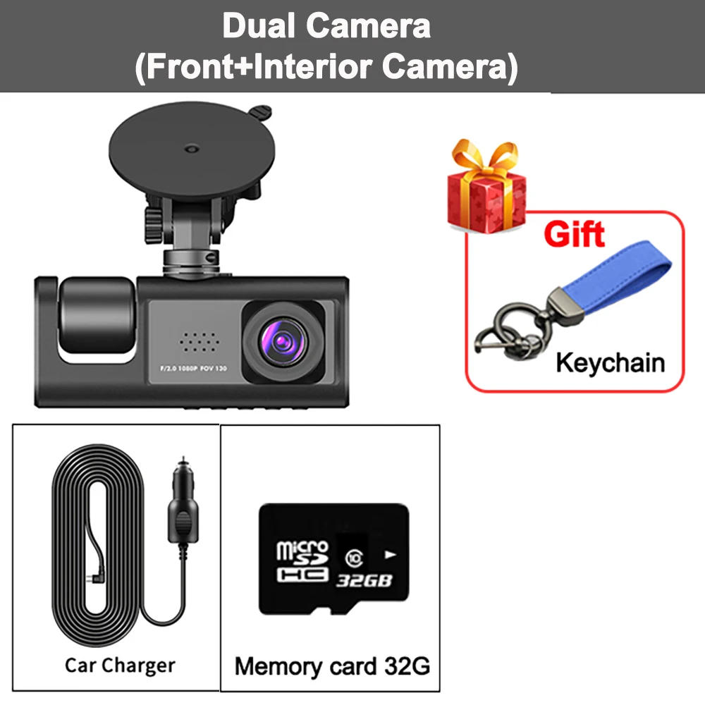 2 Channel 1080P Dash Cam for Cars DVR Camera for Vehicle Recorder Video  Recording Loop Black Box Car Accsesories Free keychain - AliExpress