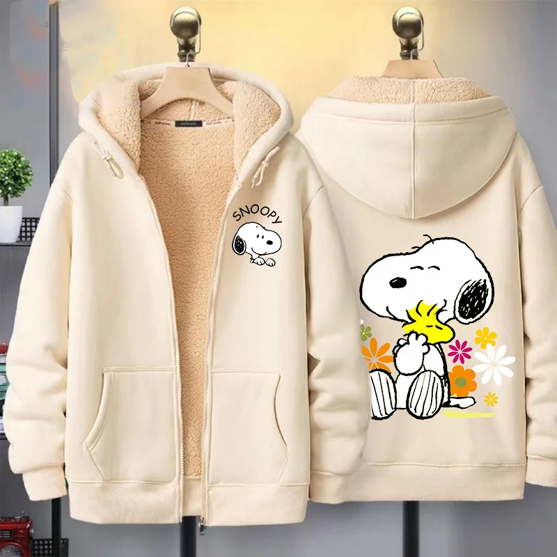 Snoopys Jacket Autumn Winter Cartoon Anime Coats Thickened Fleece Warm Hooded Men Women Couple Hooded Sweatshirt Birthday Gift
