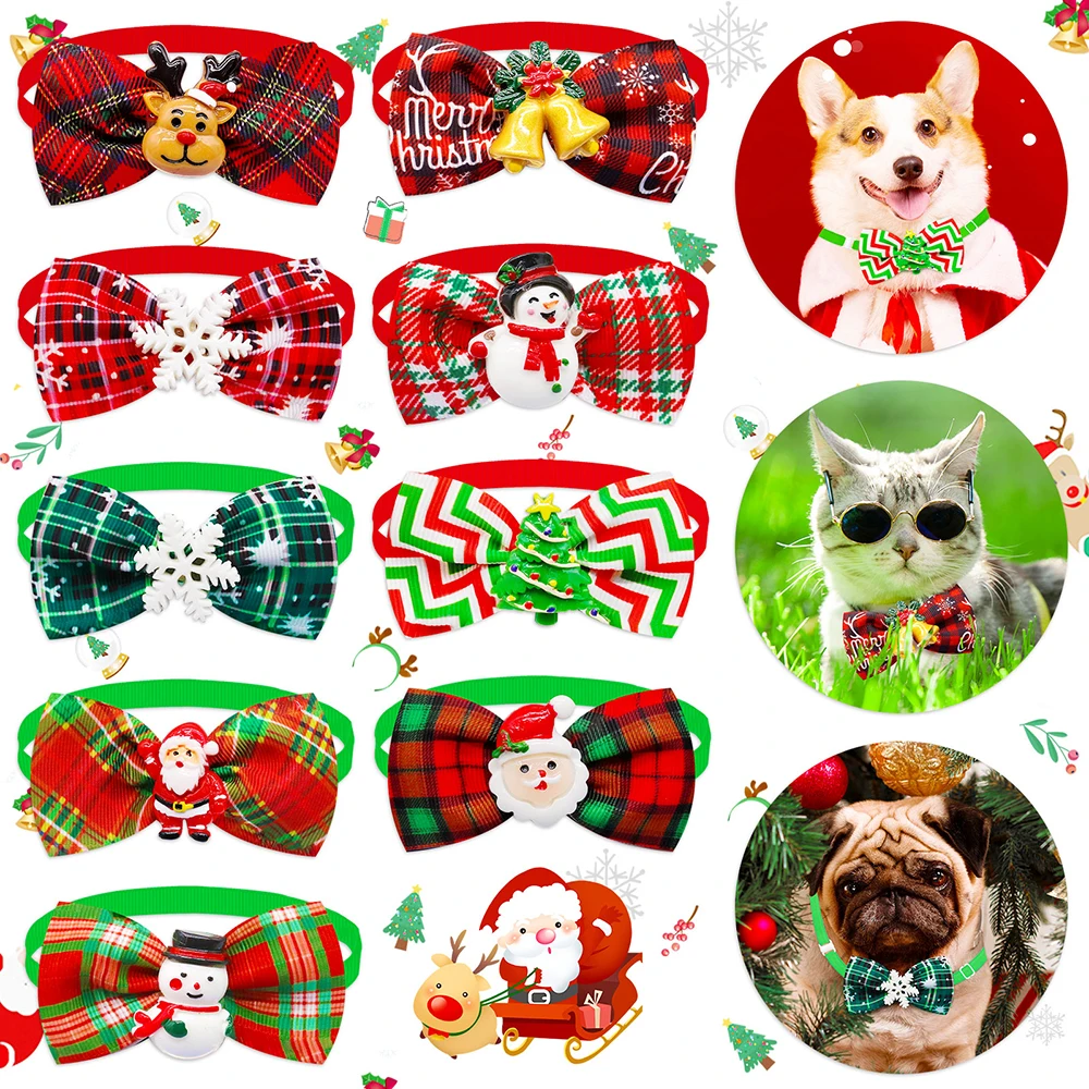 10PCSChristmasDogsBowTieforDogBowtiesCollarWithSnowman