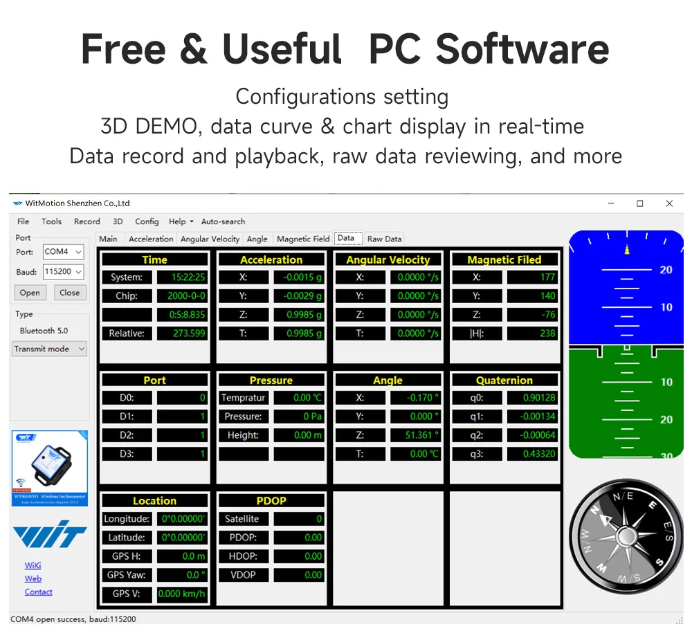 Accelerometro Bluetooth 5.0 WT901BLECL | Giroscopio 9 Assi + Filtro Kalman | Per Monitoraggio Movimento E Inclinazione