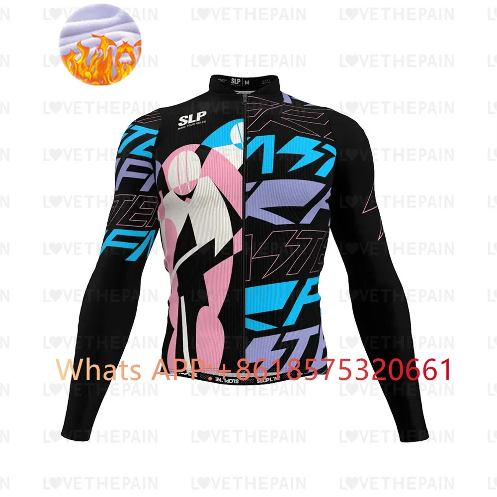 SLP Winter Thermal Fleece Cycling Jersey Top MTB Bike Outdoor slopline Men's Bicycle Clothing Long Sleeve Shirt Uniform
