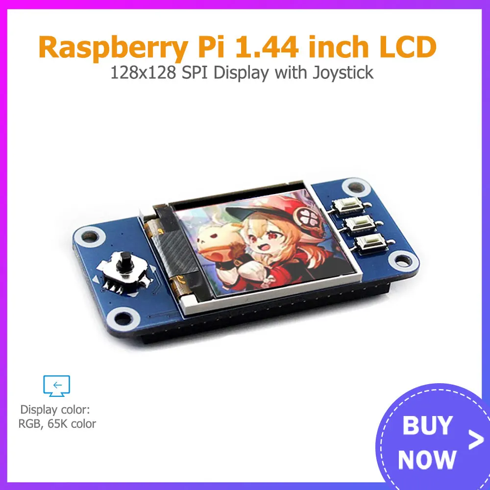 

New 1.44 inch LCD Hat 3.3V 128x128 SPI Interface Screen LED Backlight Display with Joystick for Raspberry Pi 4B/3B+/3B/Zero W