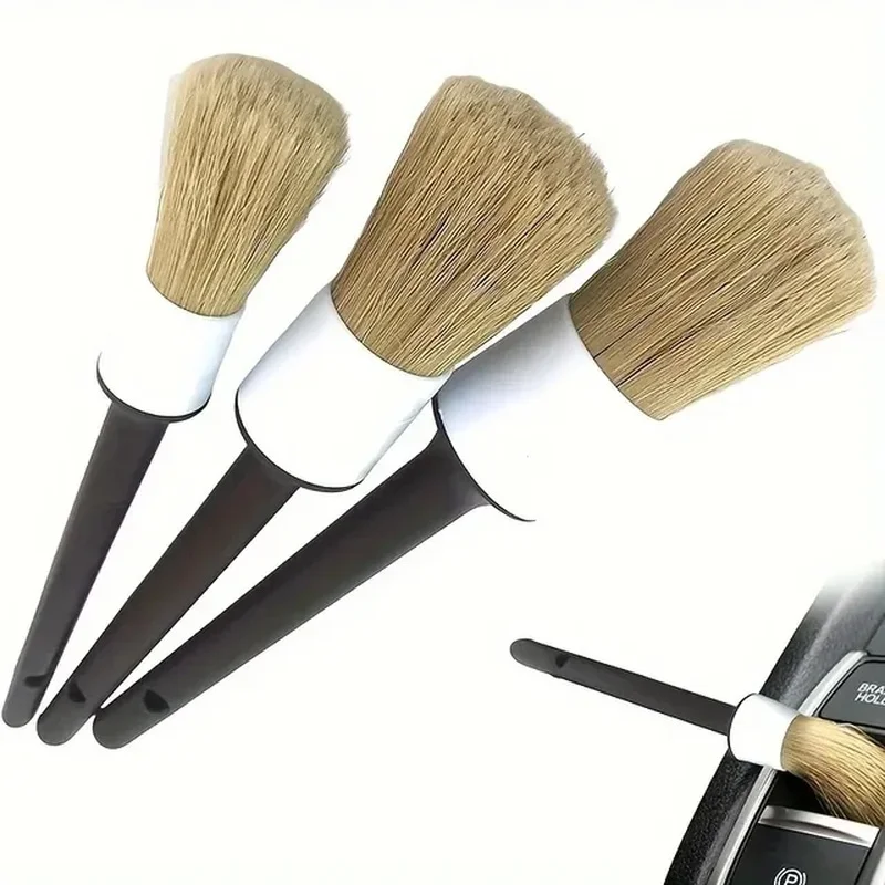 3PCS Car Exterior Interior Detail Brush Boar Hair Bristle Brushes for Car Cleaning Auto Detail Tools Dashboard Cleaning Brush 6