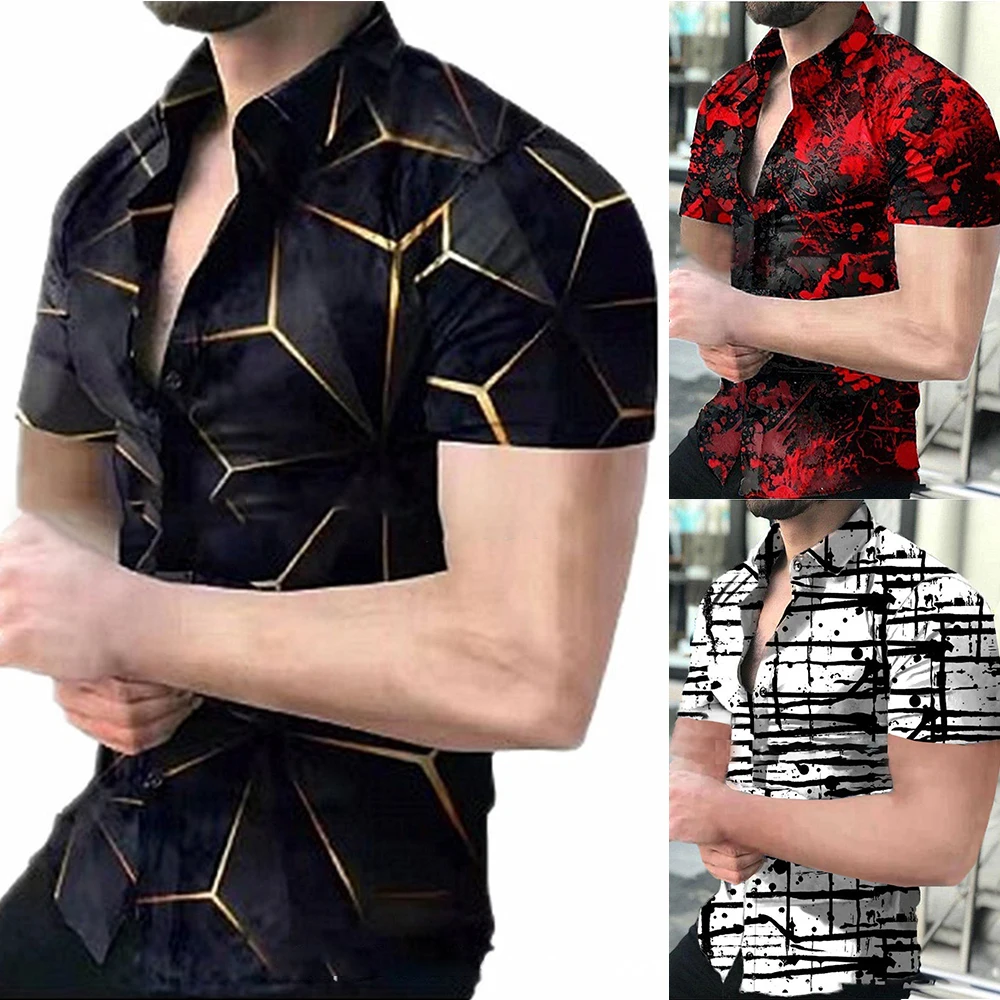 Summer Men's Button-Up Shirts Baroque Print Hawaiian Beach Short Sleeve Casual Party T-Shirt Tops Clothing For Male