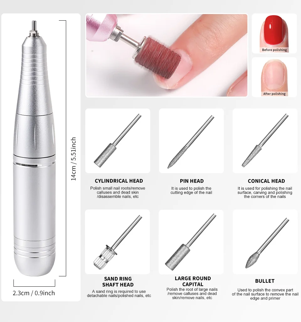 Description Picture 6 of item45000RPM Electric Nail Drill Machine Professional Nail Drills for Gel Nails Polish Rechargeable Portable Nail File Manicure Tool