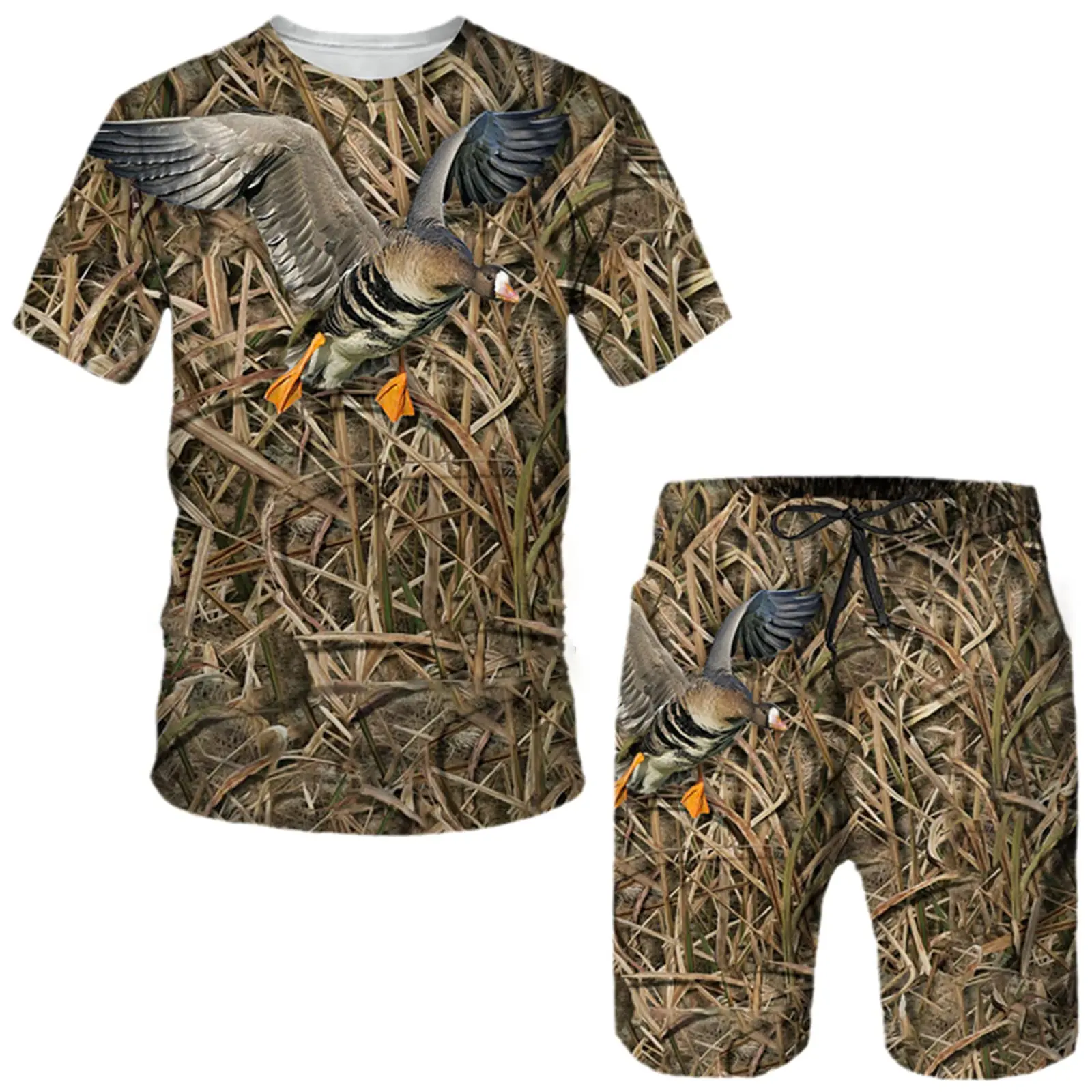 Camo Print Short Sleeve Mens Streetwear Sportswear Set