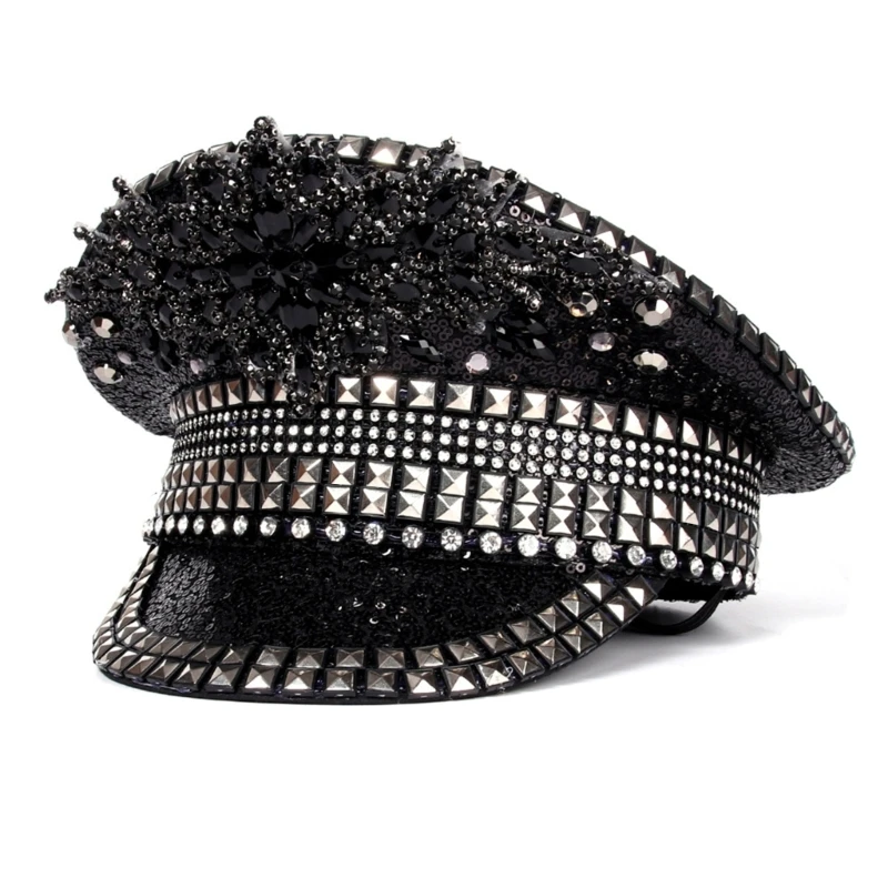 

Stage Captain Hat Crystal Hat for Male Female Dancing Comedian Actor Drop Shipping