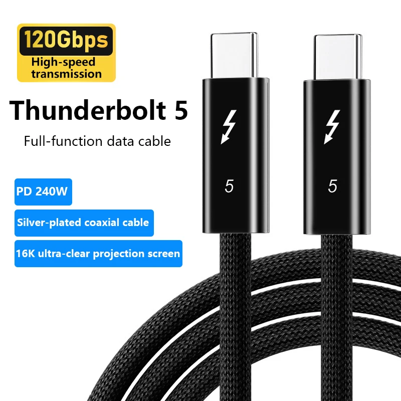 Premium Thunderbolt 5 Cable: Ultra-Fast 80Gbps Data, 240W Charging, 16K Video Output, Type-C Connectivity
