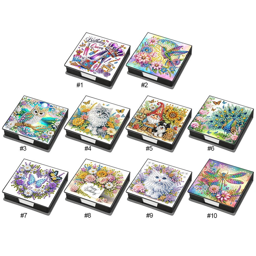 Animals Diamond Painting Notecard Box Contains 160 Sheets of Paper Gem Painting Memo Pad Holder Mosaic Kit for Adults Beginners