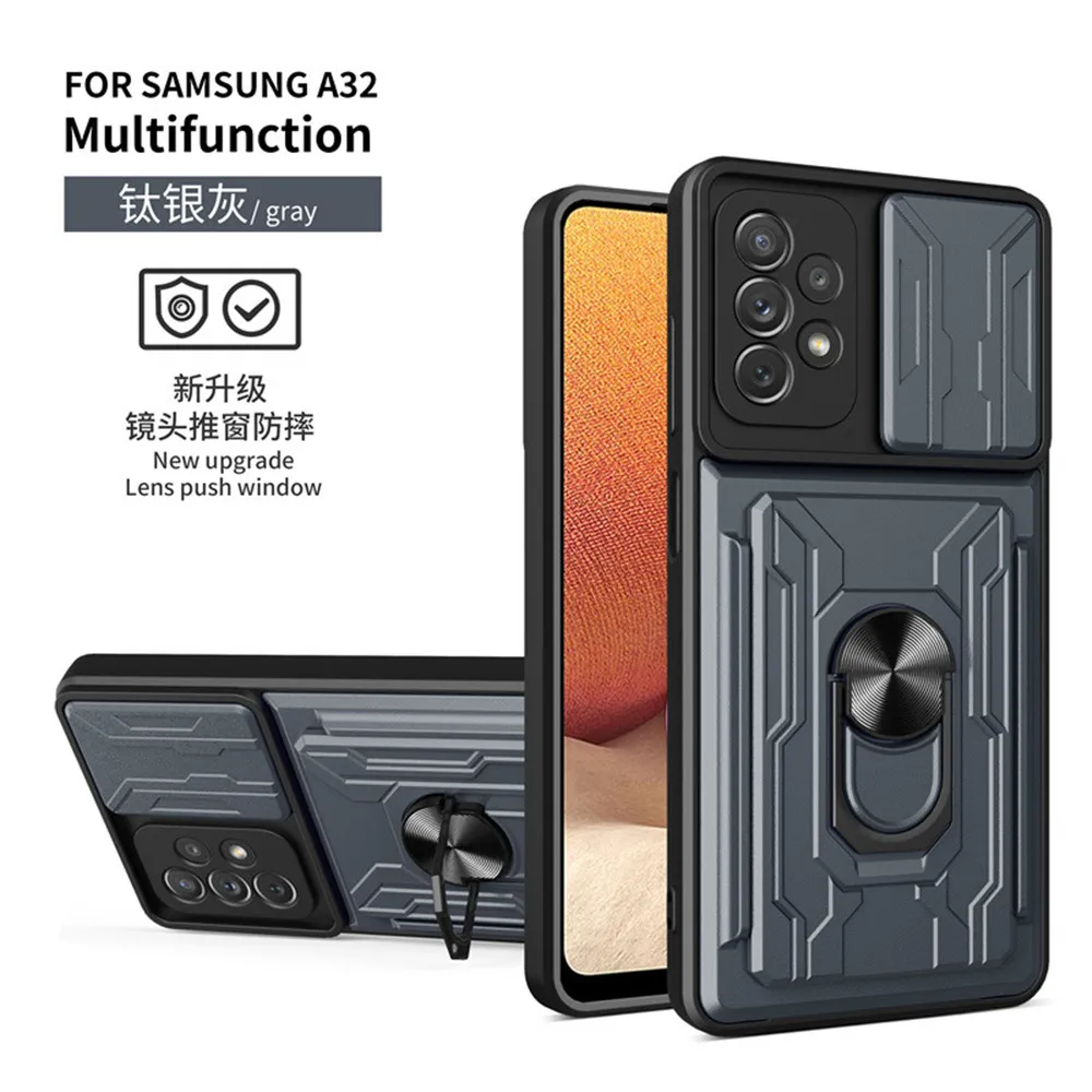 Shockproof Armor Case with Slide Camera Cover and Card Slot Holder