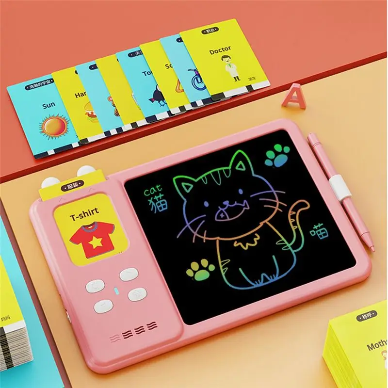 J1UL1N 어린이 그림 그리기 LCD 쓰기 태블릿 몬테소리 시각적 텍스트 학습 기계 말하는 어린이 그림판