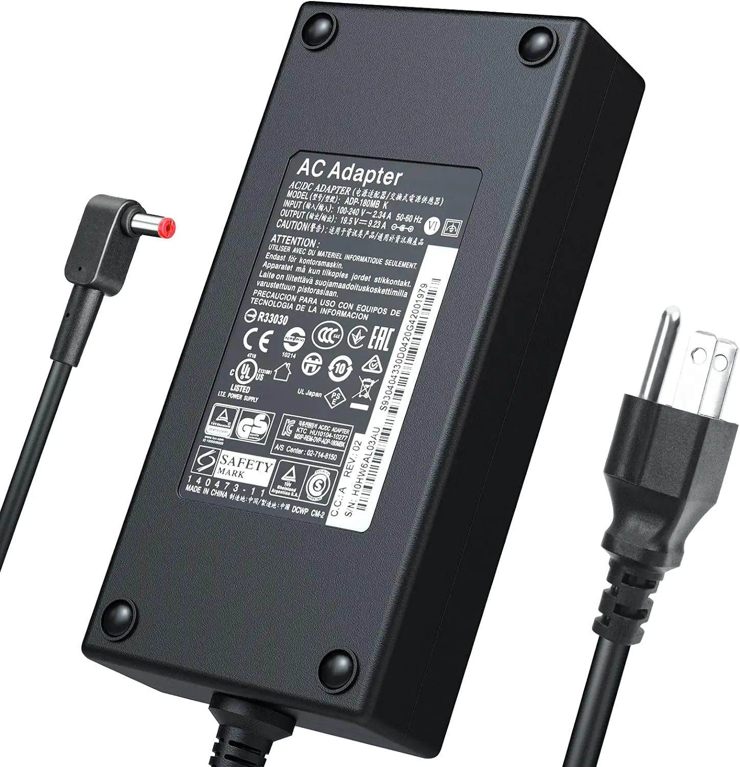 Power Adapter Laptop Charger 180W 19.5V 9.23A Laptop Power Adapter Charger For Acer Nitro 5 7 Predator Helios 300 Predator Triton 300 500 Series Supply Cord