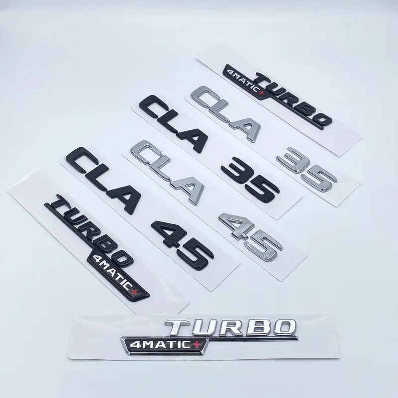 메르세데스 C118 W117 CLA35 CLA45 터보 4MATIC+용 ABS 블랙 실버 엠블럼, 자동차 펜더 및 리어 트렁크 로고 배지 스티커