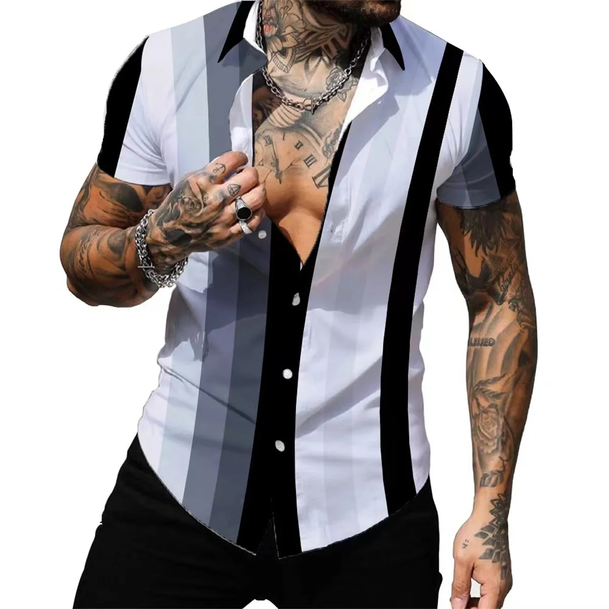 Striped Colorful Shirt Fashion Casual Outdoor Designer Street Party Men's High Quality Button T-shirt Short Sleeve Shirt 2023 2