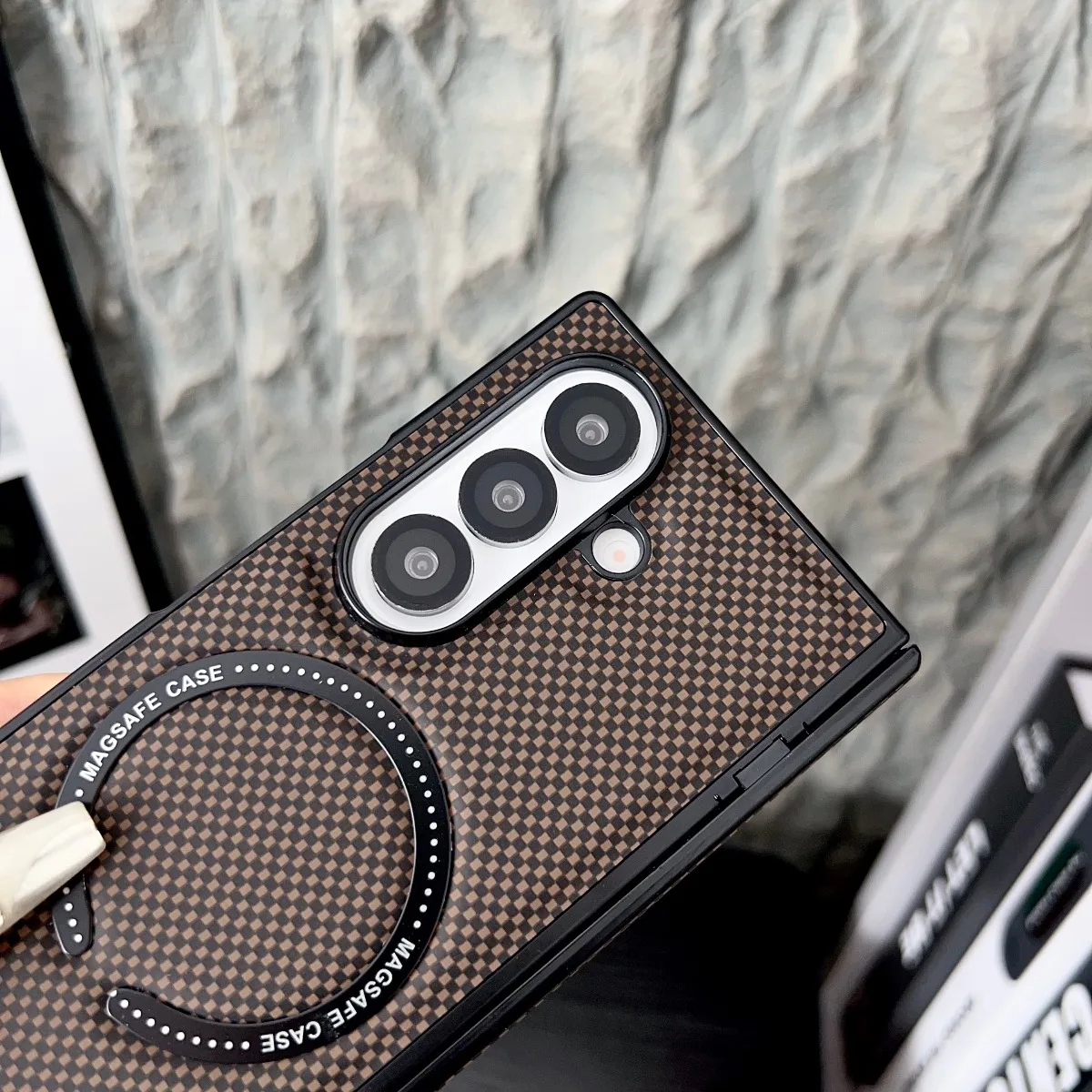 Carbon Fiber Magnetic Phone Case with Magsafe Wireless Charging and Hinge Protection