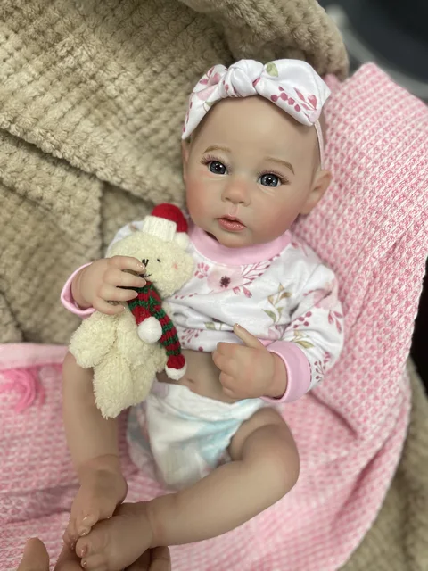 18 Inch Finished Reborn Baby Doll Raven Adorable Girl Full Body Silicone Vinyl Washable Newborn Christmas Gift Birthday Toy 5