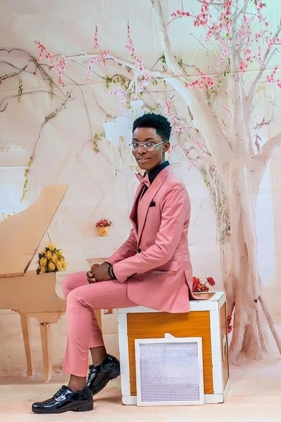 Pink Men Suits 3 Piece Slim Fit One Button Blazer Prom Party Suit Peaked Lapel Jacket Groom Wear Tuxedos  (Coat+Vest+Pant)