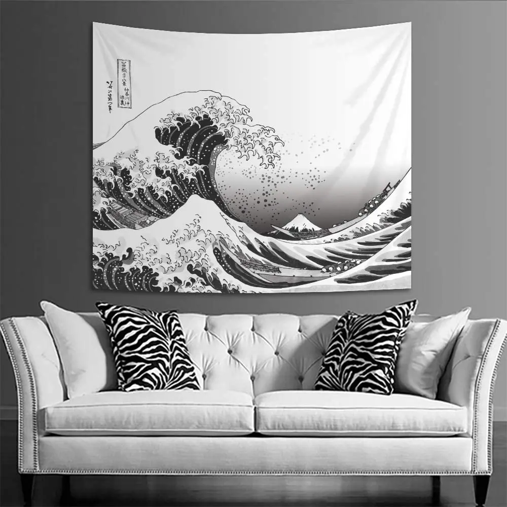 Japanese Kanagawa Big Wave Tapestry Psychedelic Tapestry Teen Indie Room Decor Macrame Wall Hanging Large Fabric Wall tapestry decorations